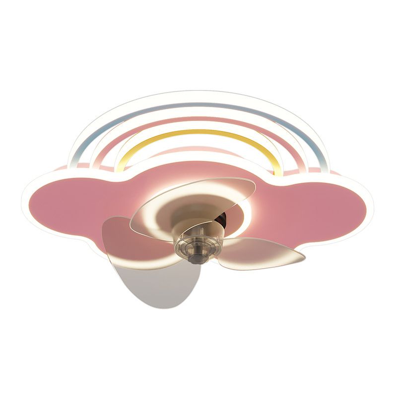 3-Blade Ceiling Fan Children Metallic Pink Fan with Light for Dining Room