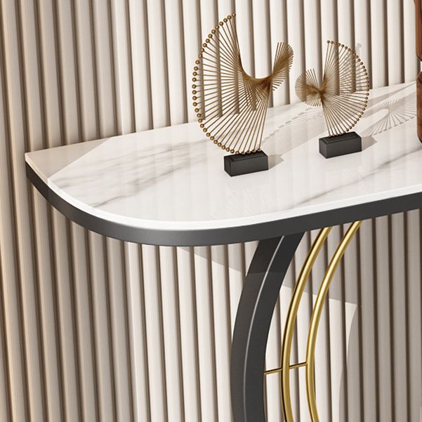 Half Moon Console Accent Table Antique Finish Console Table in Stone