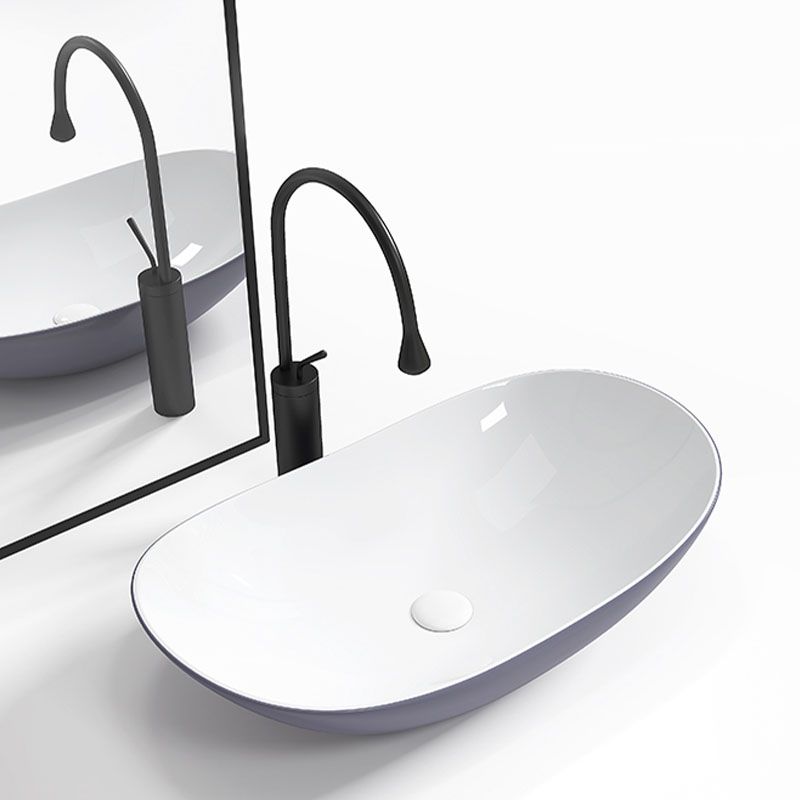 Modern Basin Sink Oval Porcelain with Pop-Up Drain Vessel Bathroom Sink