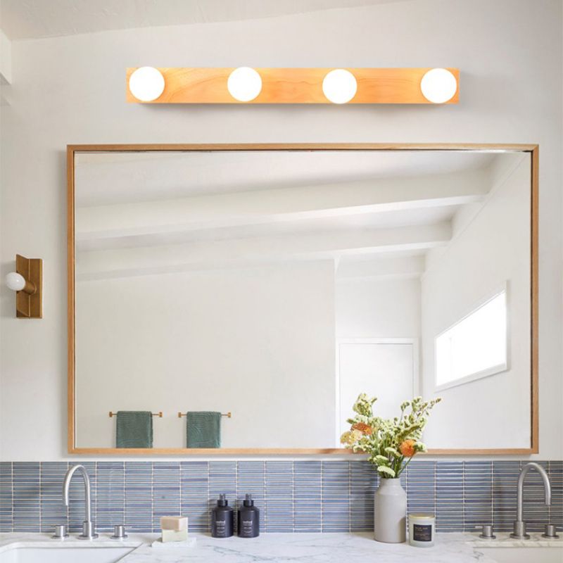 Square Shape Wood Vanity Lights Modern Style 3/4/5 Lights Vanity Light Fixtures in Brown