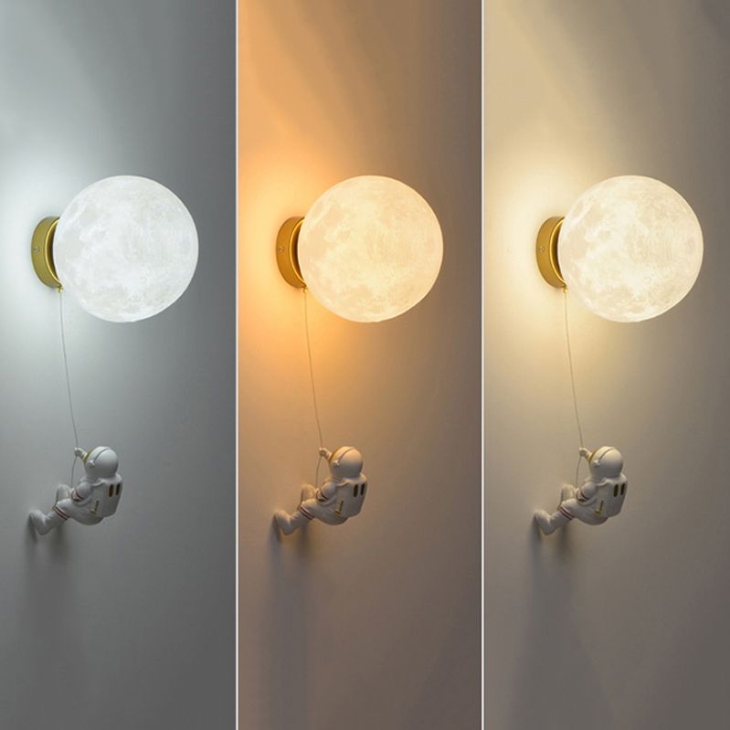 Kids Style 1 - Light Wall Sconce in White Moon Shape Resin and Iron Wall Light