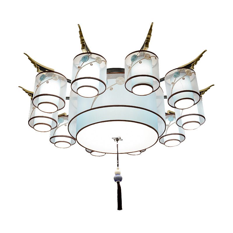 Tissu d'éclairage à semi-montage cylindrique vintage près du plafond de plafond en bleu ciel avec nœud à glace