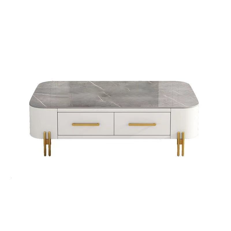 Rectangular Slate Top Coffee Table 4 Legs Cocktail Table with 2 Drawers