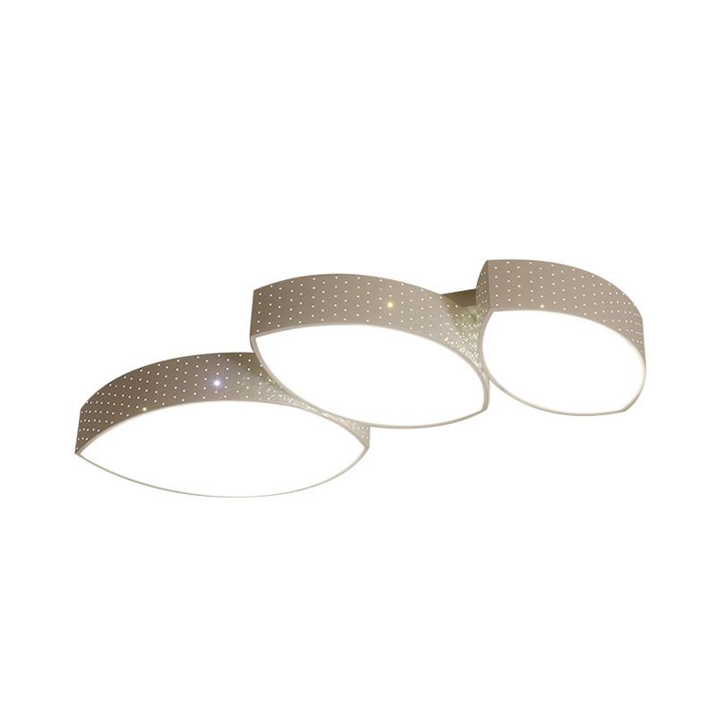 Minimalist 3-Leaf Ceiling Mounted Light Metal Living Room LED Flush Lamp Fixture in White