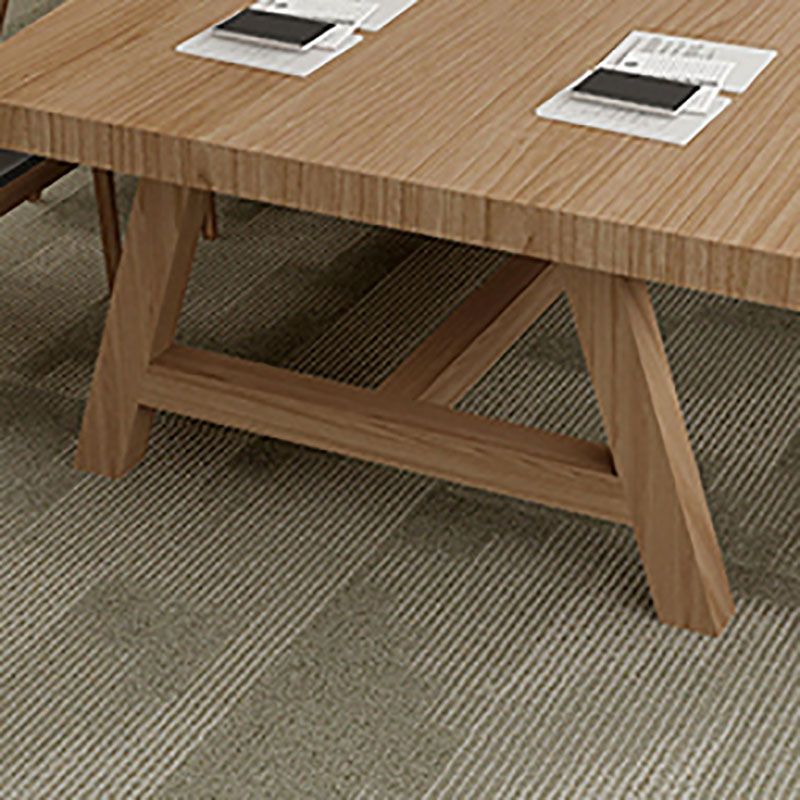 Modern Rectangle Solid Wood Table Standard Height Dining Table with Trestle Base