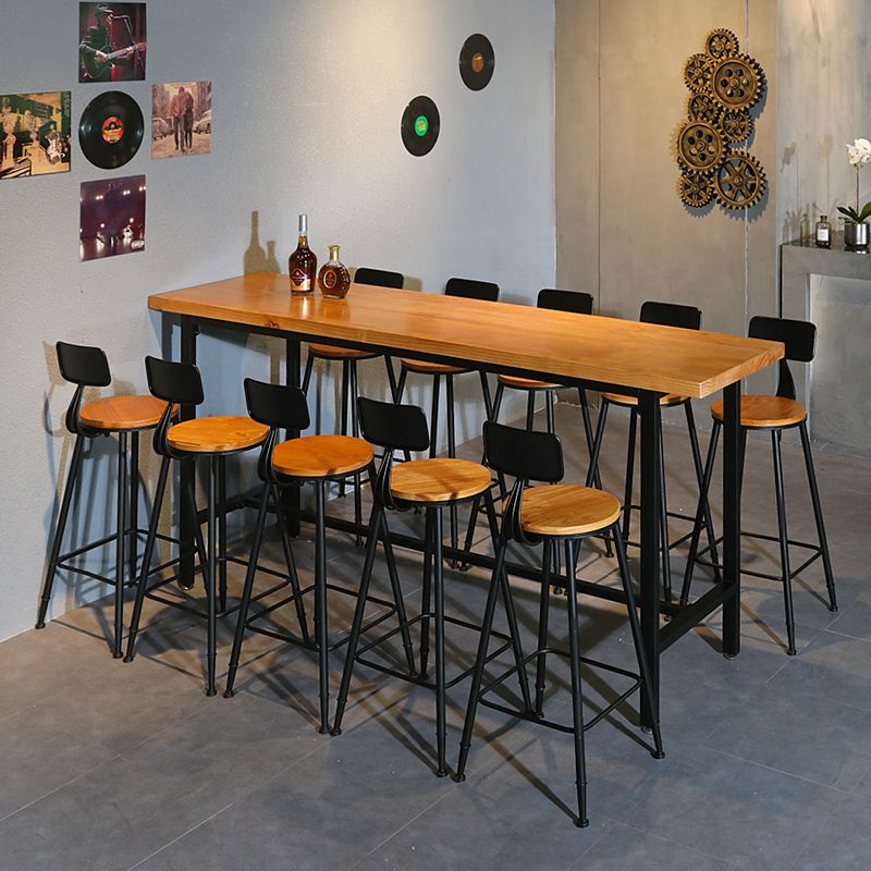 Industrial Rectangle Solid Wood Bar Table Set 1/11 Pieces Counter Table with High Stools