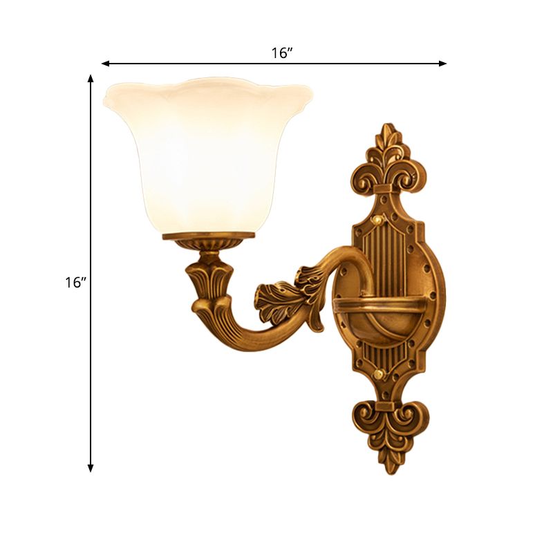 Traditional Bell Shade Wall Lighting 1/2-Light Frosted Glass Wall Mounted Light in Brass for Hallway