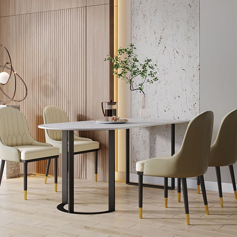 Free Form Sintered Stone Top Table for Restaurant Luxury Dining Table with Double Pedestal