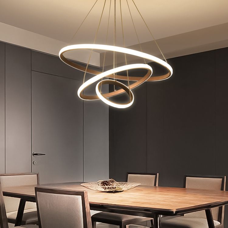 Modern Chandelier Lights Multiple Rings Hanging Ceiling Lights Metal Chain Chandelier