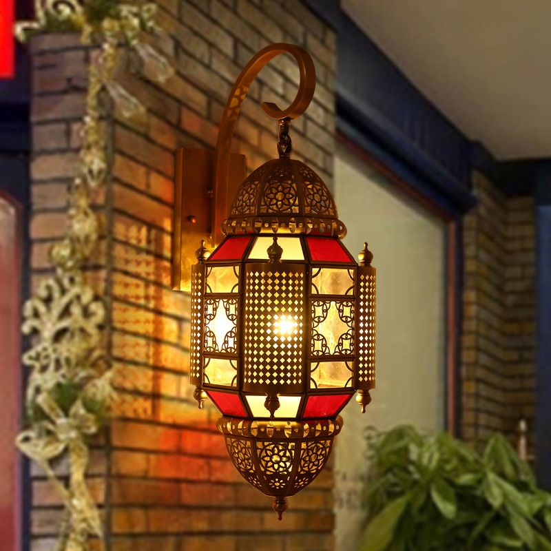 Lantern Restaurant Sconce Light Arabian Metal 1 Bulb Brass Wall Lighting Fixture