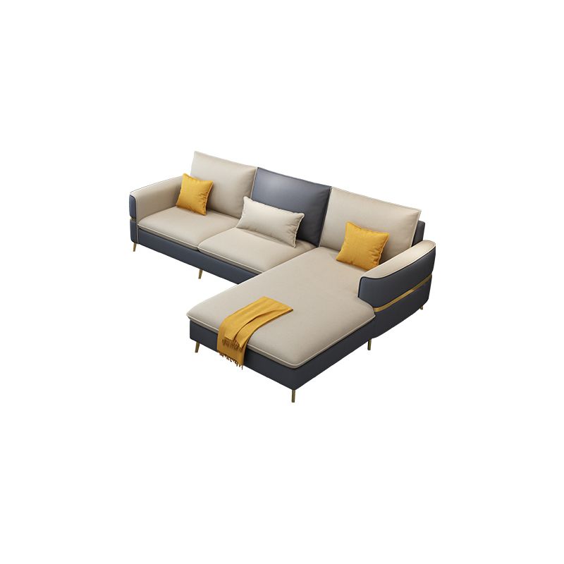 Glam Faux Leather Square Tufted Sofa Grey and Beige Sofa Chaise