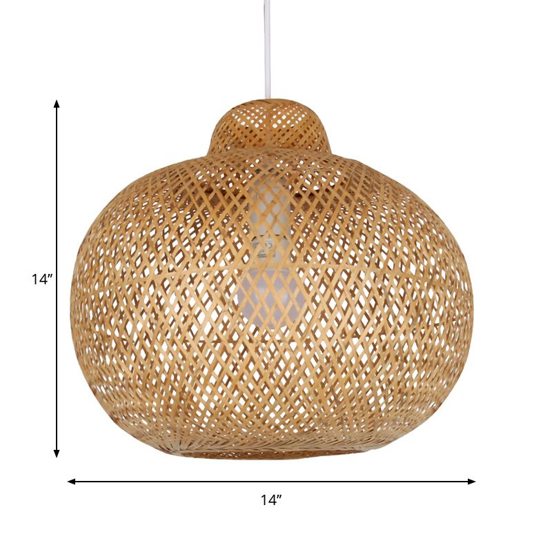1 Bulb Handmade Pendant Lighting Modernist Bamboo Hanging Light Fixture in Wood
