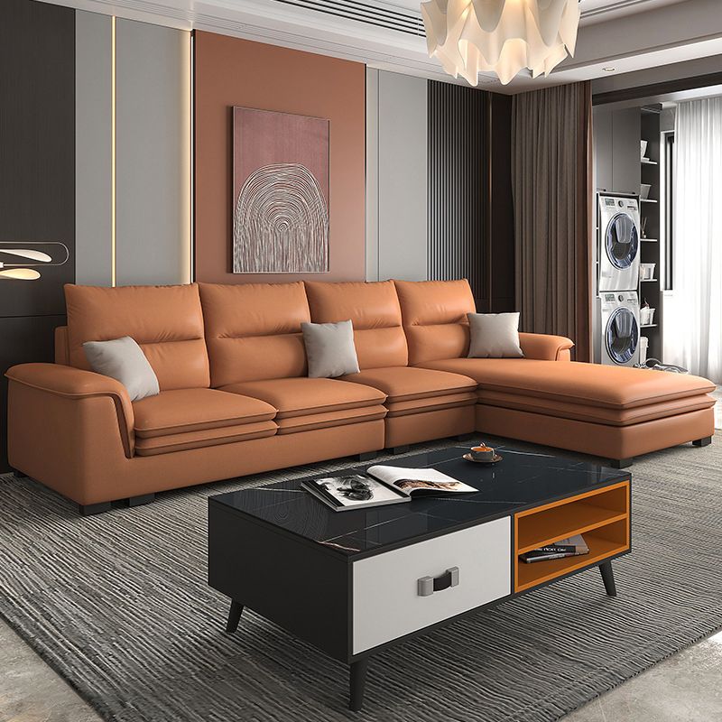 Faux Leather Sectional with Chaise Pillow Top Arm 4-Seat Sectional