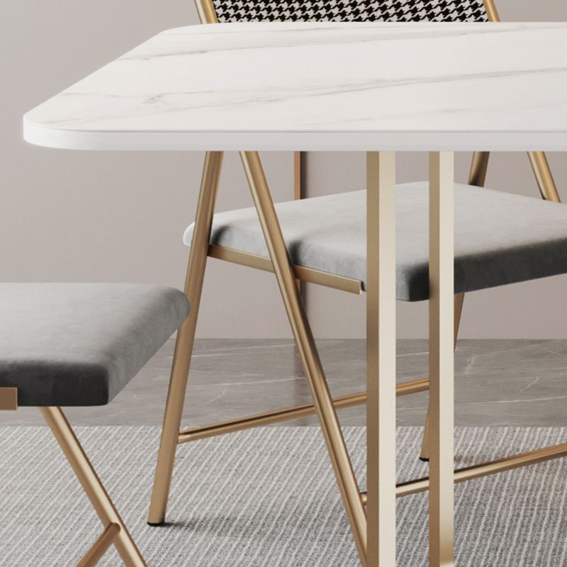 Foldable Sintered Stone Dining Table Modern Rectangle Table with Trestle Base