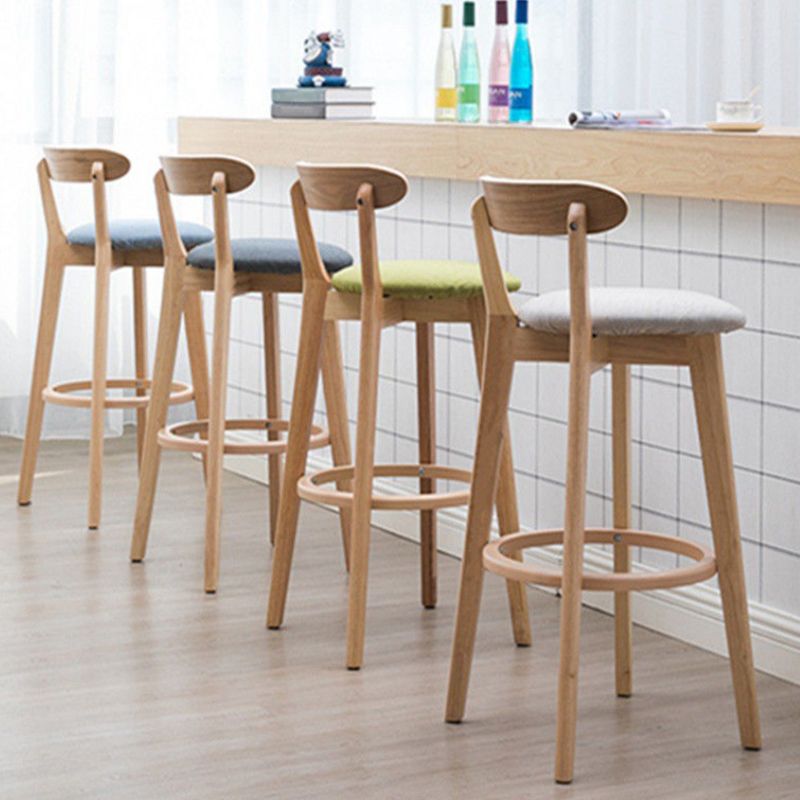 Industrial Backrest Counter Stool Rubber Wood Cafe Bar Stool with Cushion and Pedal