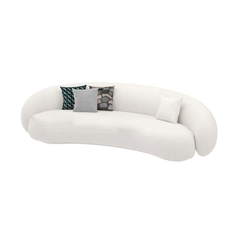 Modern White/grey Wool Curved Sofa Tight Back Stationary Sectional