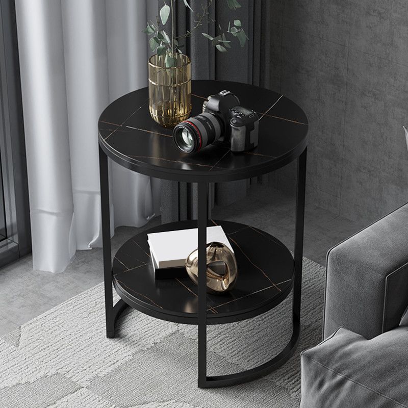 Metal Frame Side End Table Round Stone Top Side Table with Shelf