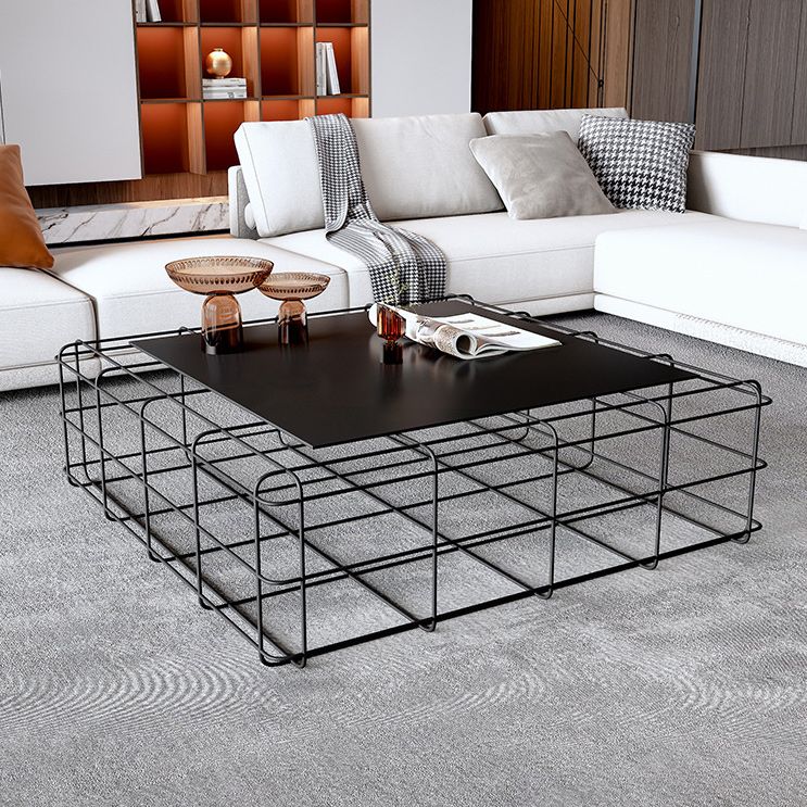 Mid-Century Modern Frame Coffee Table with Iron Top in Black
