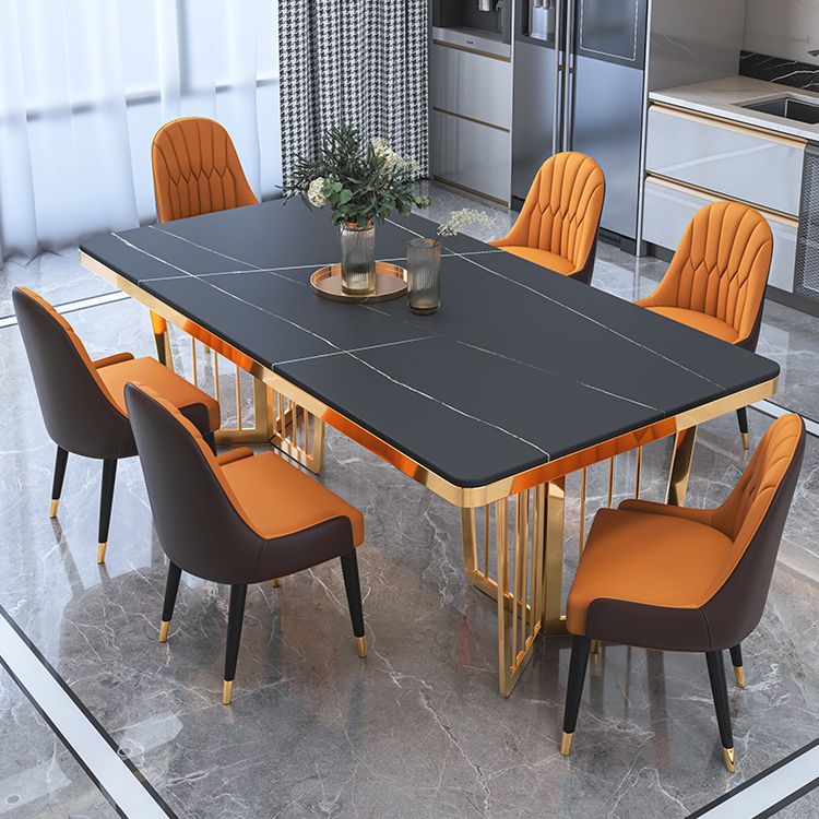 Traditional Luxury Style Dining Table Rectangle Sintered Stone Table with Gold Frame