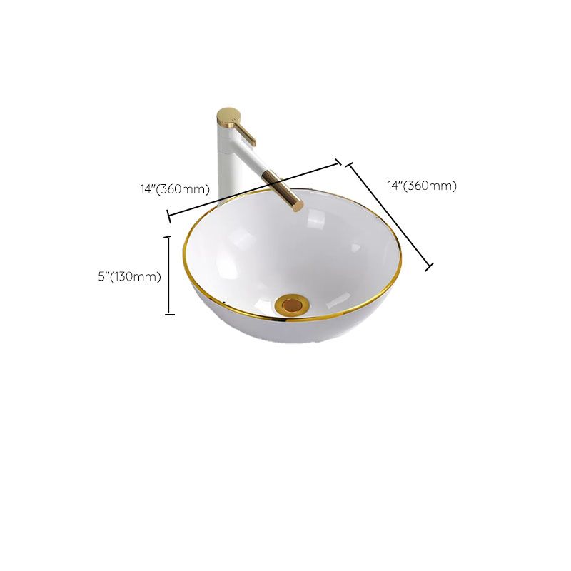 Round Bathroom Sink Ceramic Washroom Sink with Rod Handle Faucet