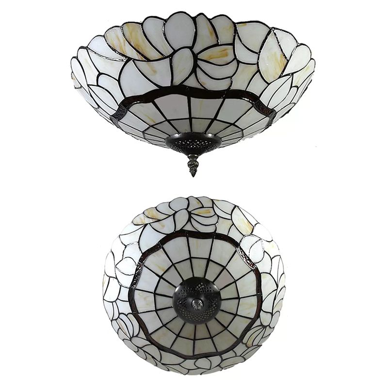 Plafonniers Tiffany pour chambre à coucher, luminaire encastré à 2 lumières en blanc avec abat-jour en forme de dôme en verre artistique, 8 po de haut x 16 po de diamètre