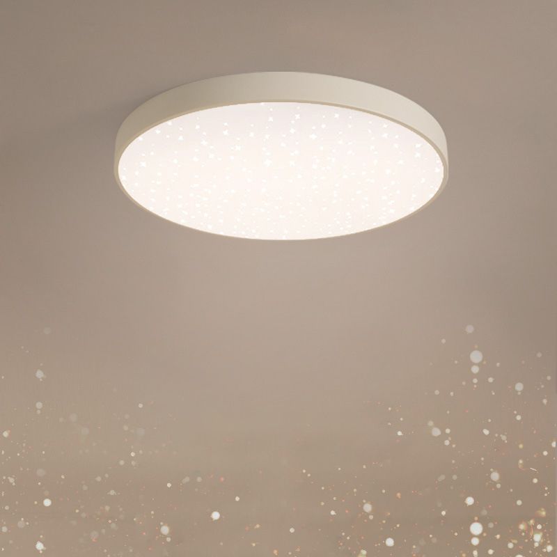 Round Shape LED Ceiling Lamp Modern Iron 1 Light Flush Mount in White Finish