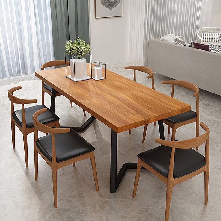Solid Wood Rectangle Dinette Set 1/2/5/7 Pieces Industrial Dining Table Set in Natural