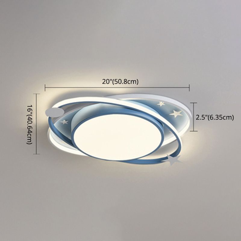 Nordic Metal Flush Mount Light Fixture Saturn Flush Mount Spotlight with White Acrylic Shade for Kids Bedroom