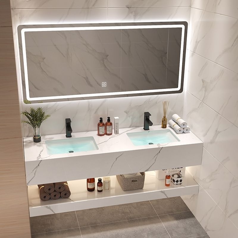 Bathroom Marble Vanity Set Modern Solid Color Sink Vanity with Mirror