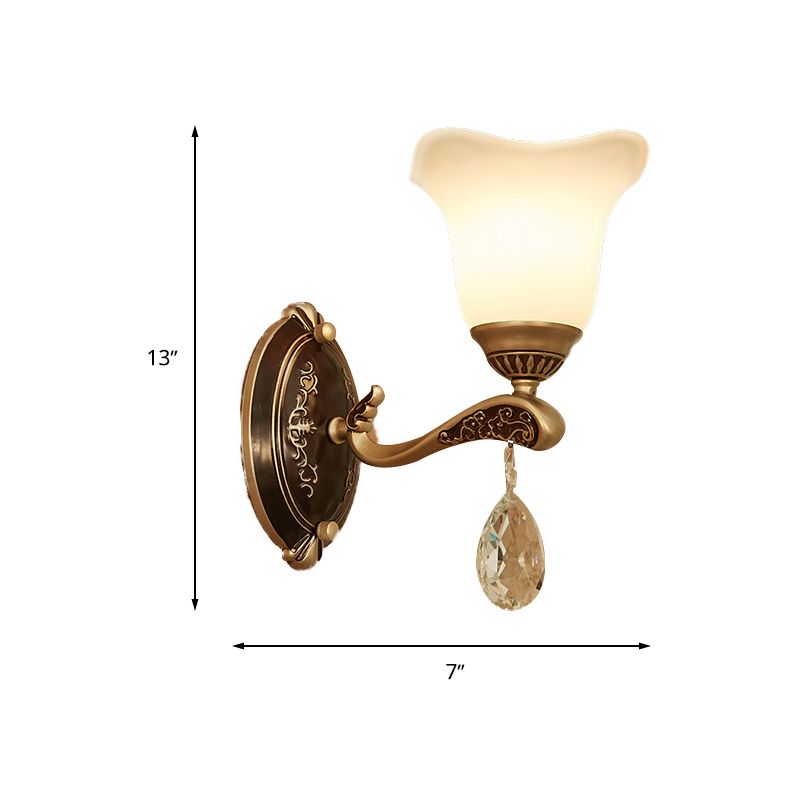 Brass Scalloped Sconce Light Modern Metal 1/2 Lights Indoor Wall Mounted Lamp with Crystal Drop