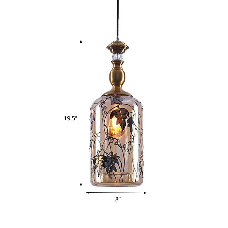 Jar Living Room Hanging Lamp Amber Glass 1 Head Colonial Pendant Lighting Fixture