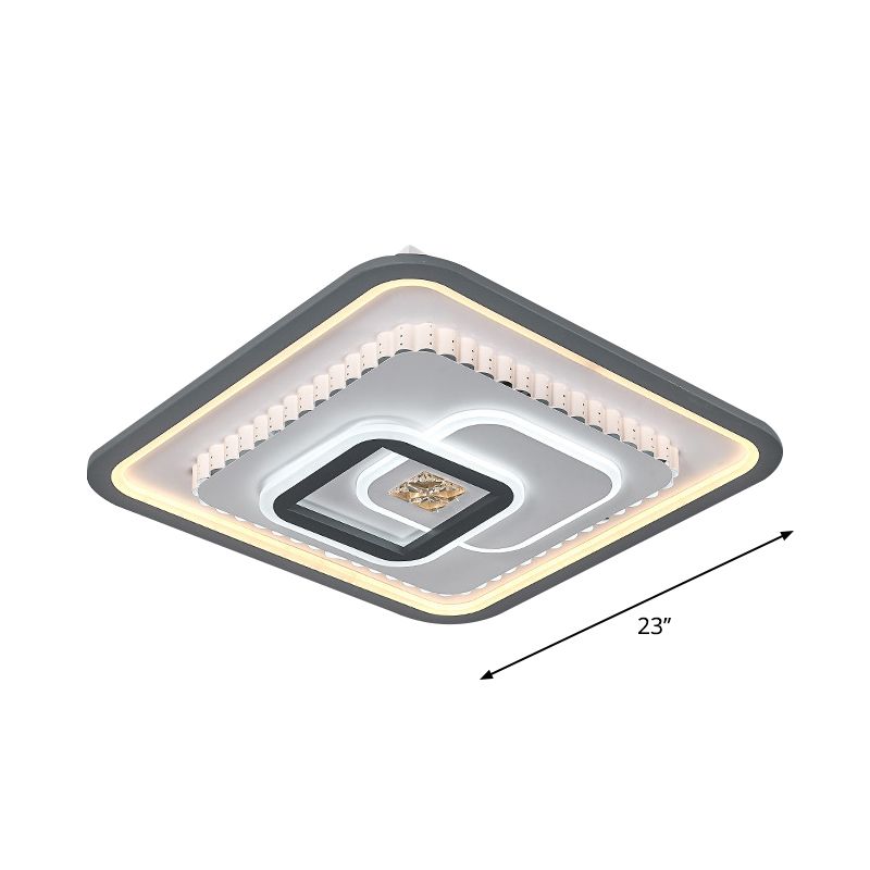 Camera da letto moderna a LED quadrata con montaggio a incasso in cristallo vicino alla lampada da soffitto in bianco e nero