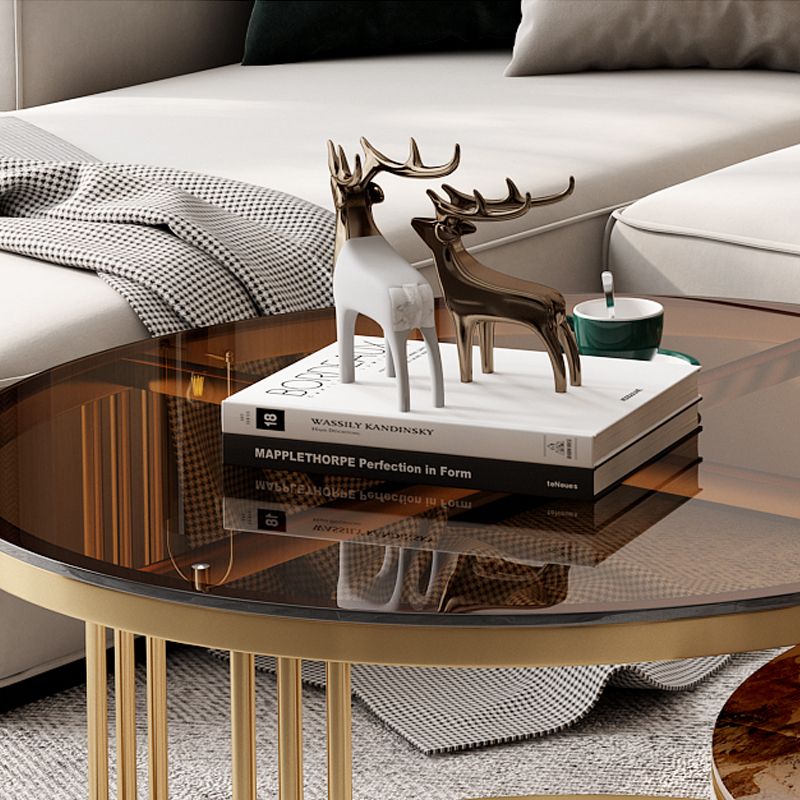 Round Frame Coffee Table Slate Nesting Coffee Table Set with Storage