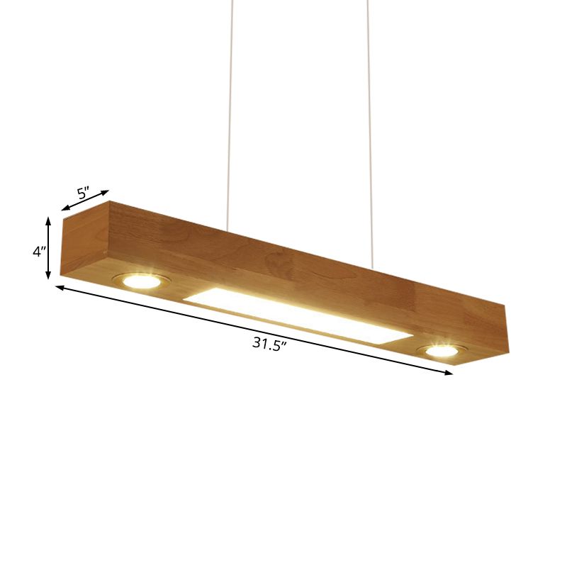 Rectangular Wood Chandelier Light Contemporary Led 31.5"/47" Wide Beige Led Hanging Ceiling Lamp in Warm Light