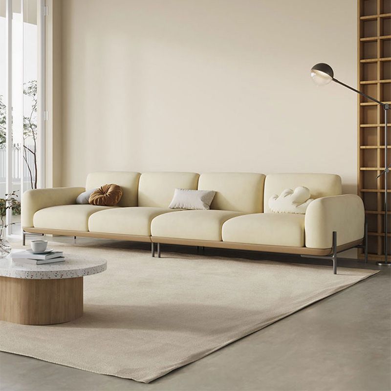 Standard Contemporary Faux Leather / Velvet Sofa Couch in Beige