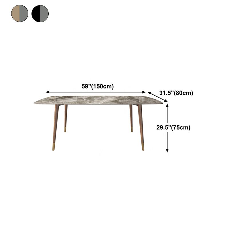 Modern Rectangle Dining Table Sintered Stone Top Ash Base Table with 4 Legs