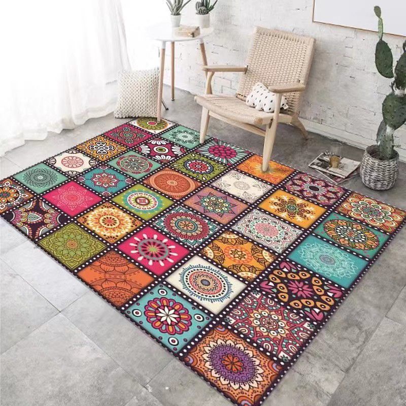 Multicolor Area Rug Polyester Carpet Antique Anti-Slip Backing Rug for Living Room