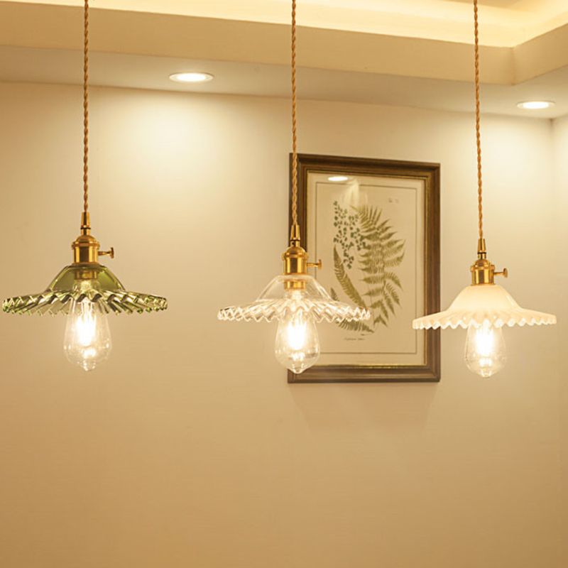 Scalloped Glass Shade Hanging Ceiling Light  Vintage Industrial 1-Light  Living Room Drop Pendant