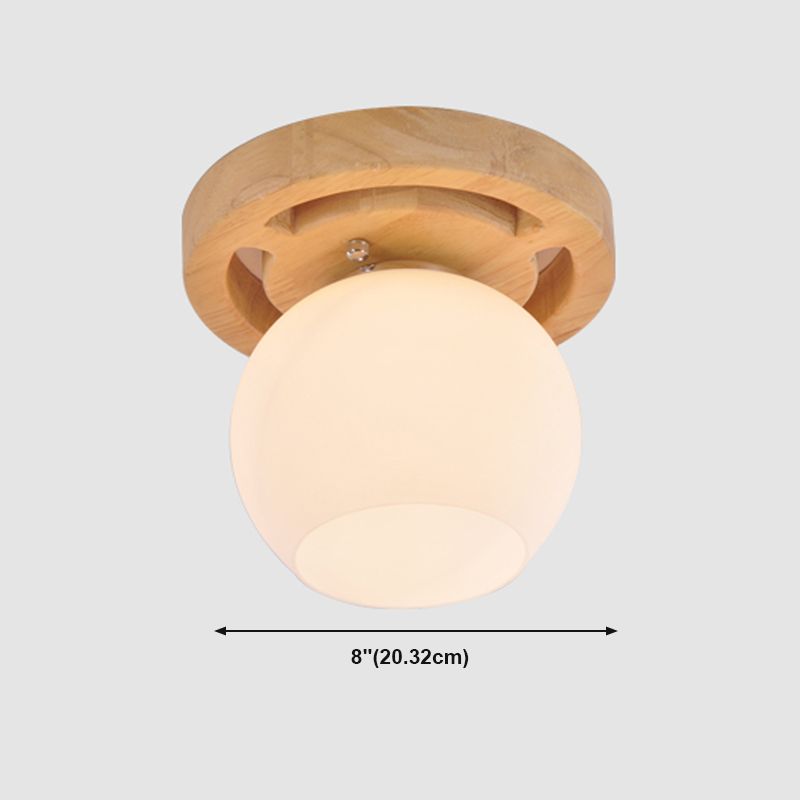 Glass Shade Ceiling Light Fixture Nordic Style Wooden Aisle Ceiling Mounted Light