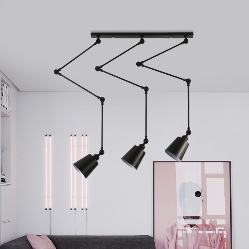 Green/Black Bell Cluster Pendant Light Nordic 3 Heads Metal Hanging Lamp Kit with Adjustable Arm