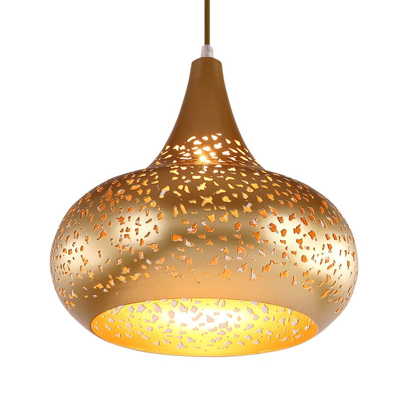 Droplet Hanging Light Traditionary Metal 1 Bulb Pendant Lighting Fixture in Silver/Bronze/Gold for Bedroom