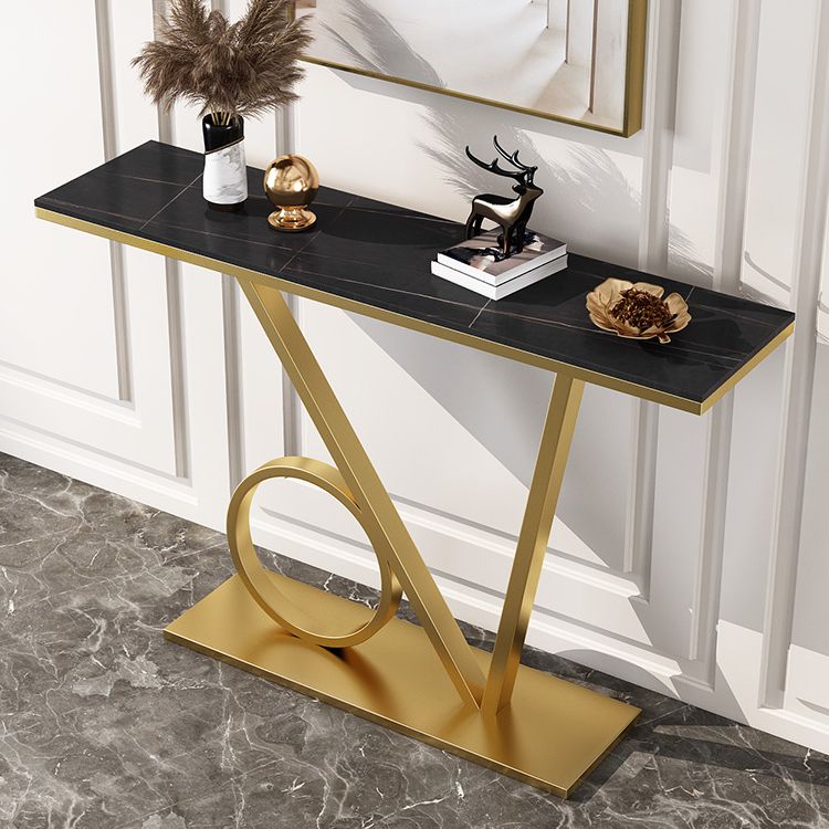 Scratch Resistant Console Table with Rectangle Stone Top and Pedestal Base