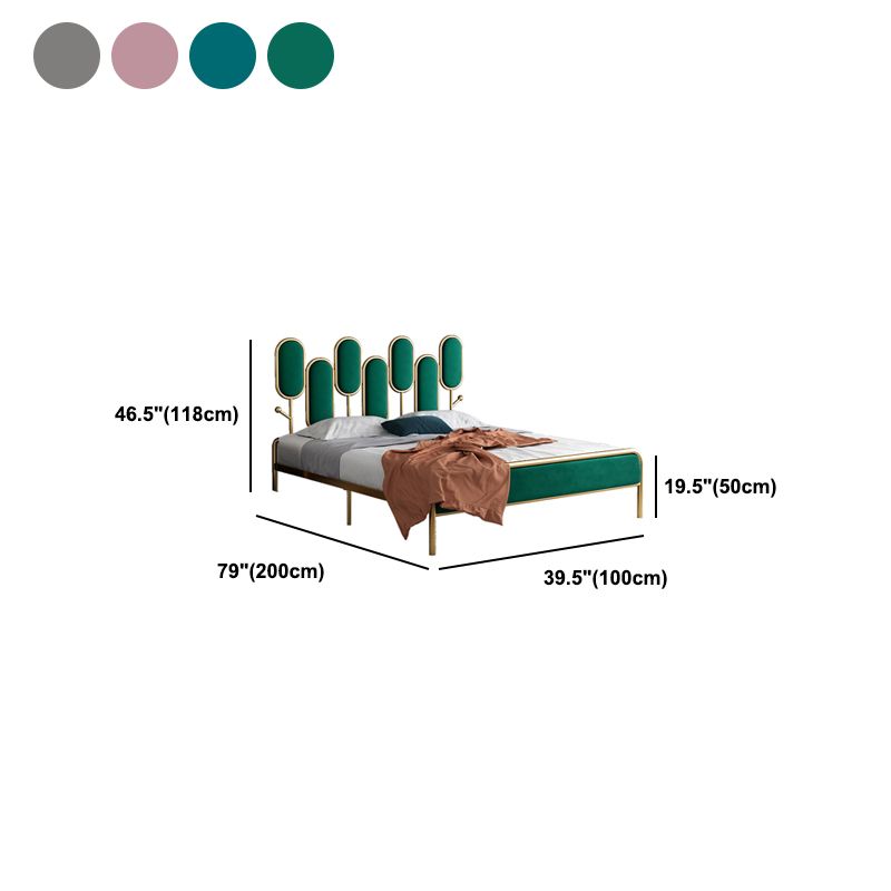 Upholstered Standard Bed Iron Bed Frame with Headboard and Metal Legs