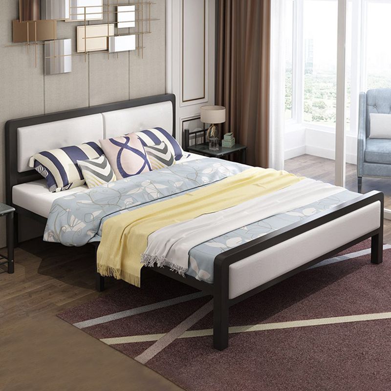 Contemporary Metal Standard Bed, Panel Rectangular Headboard Bed
