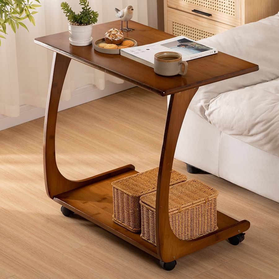 Modern Brown Side Table Rectangular C Table with Shelf for Living Room