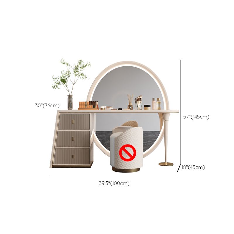 Glam Slate Makeup Dressing Table Stool Set in Beige with 57" Tall Mirror