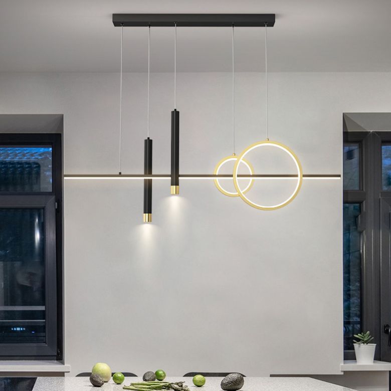 Wrought Iron LED Island Light in Modern Luxury Style Acrylic Linear Pendant Light for Dining Room