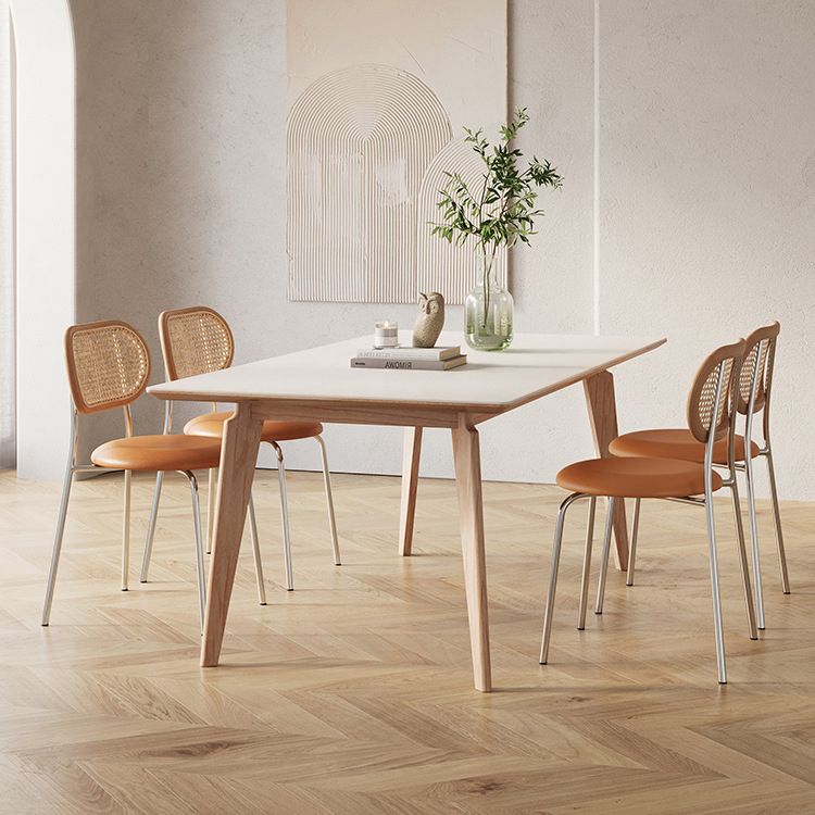 Modern 1/2/5/7 Pieces Dining Set Stone Rectangle Dining Table Set in White