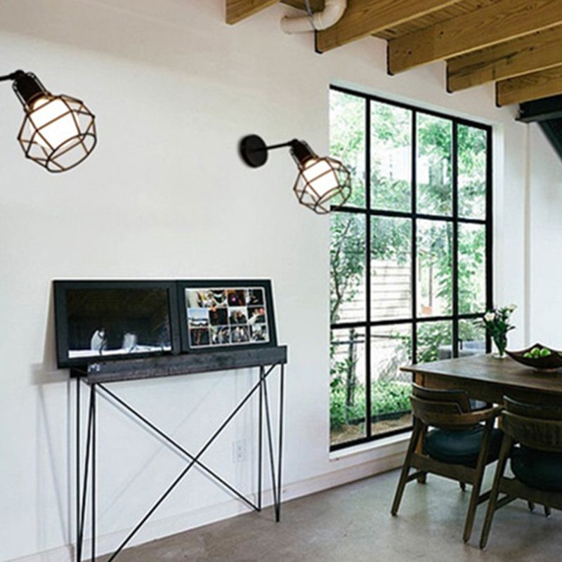 Geometric Wall Lighting Industrial Metal 1 Light Rustic Wall Sconces in Black