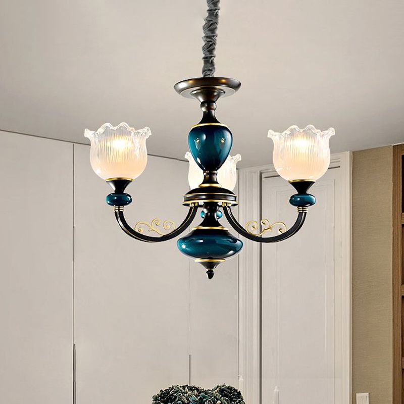 Blossom Living Room Pendule Light Classic Clear Cilabed Verre 3/6 Lumières Chandelier noir et bleu